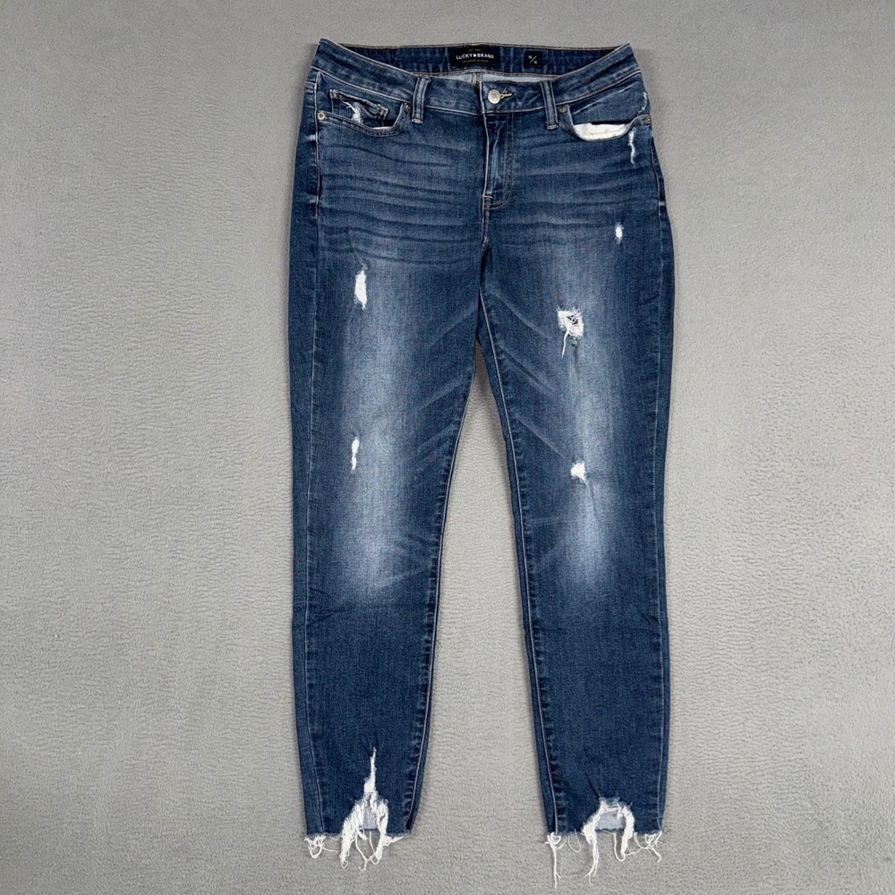 Lucky Brand Jeans Womens 10 Blue Lolita Super Skinny Distressed Denim Raw Hem